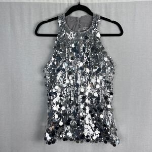 Vintage Y2K Top Silver Metallic Sequin Tank Bling Baddie Festival Rave Going Out